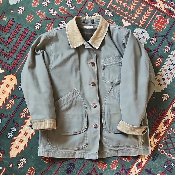 L.L. Bean Jackets & Blazers - L.L. Bean Vintage Sage Green Barn Jacket with Tan Corduroy Trim